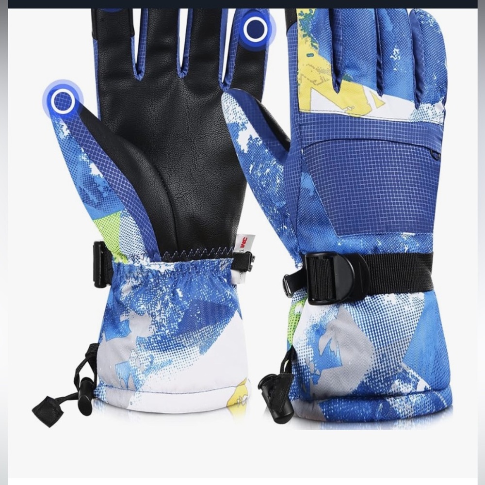 Vibrant Blue and Green Snow Gloves